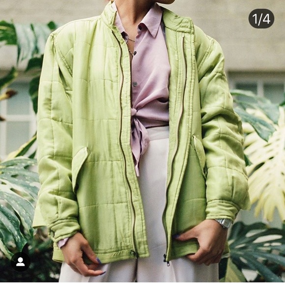Vintage Jackets & Blazers - Lime 100% silk quilted coat sz L